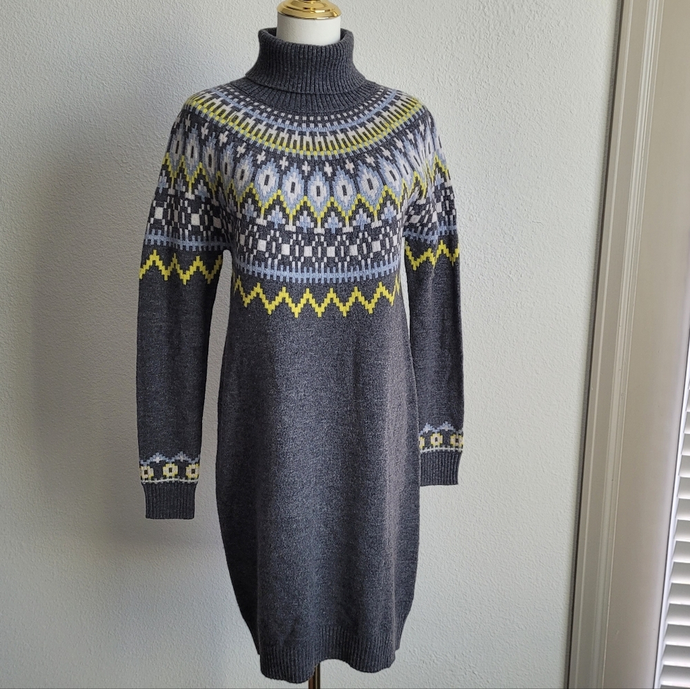 Boden Edith Fair Isle Knitted Wool Alpaca Sweater Dress US 4R Gray